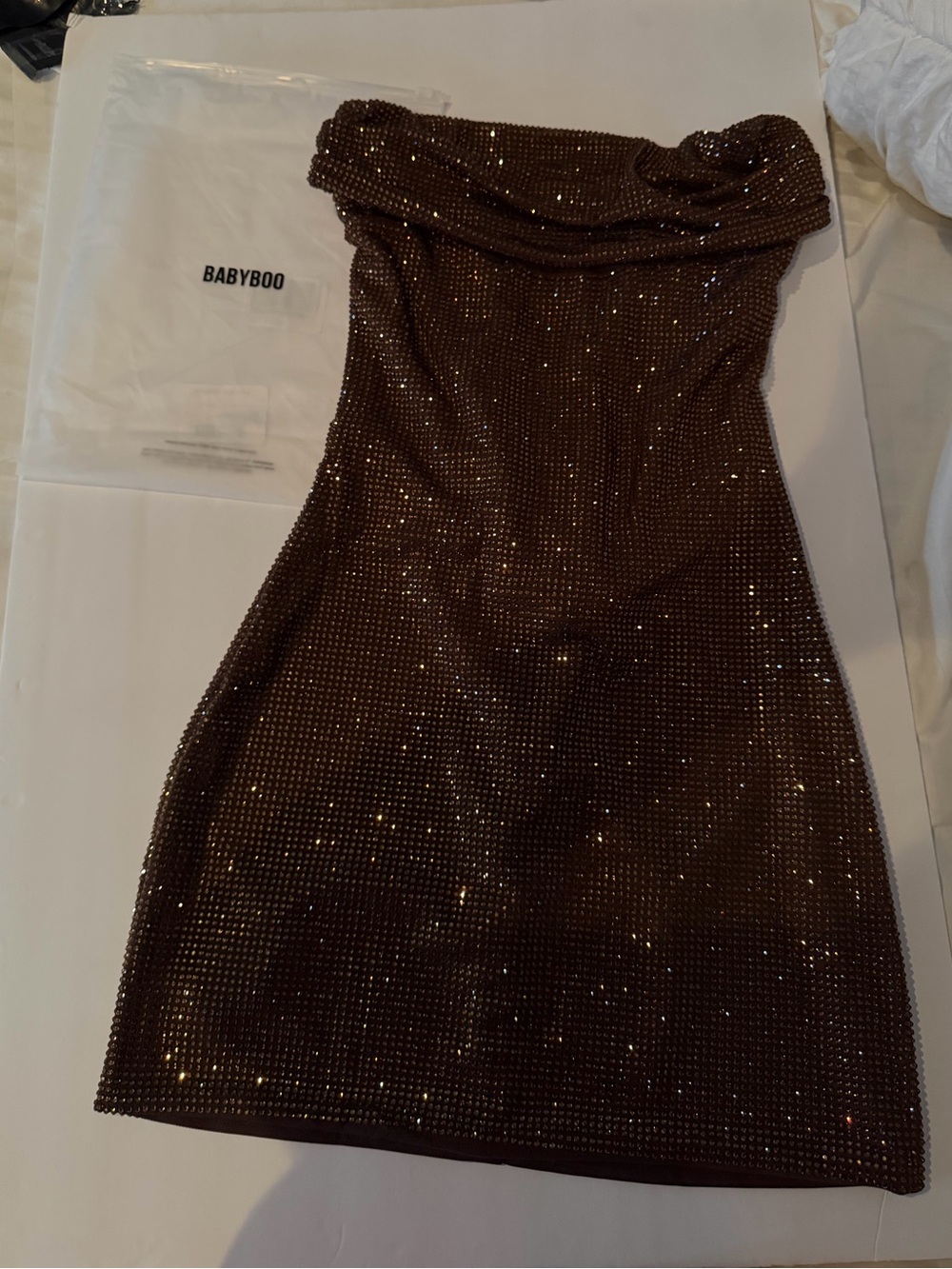Babyboo Brown Sequin Strapless Mini Dress